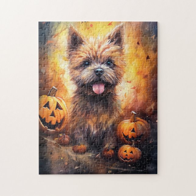 Halloween Cairn Terrier With Pumpkins Scary  Jigsaw Puzzle (Vertical)