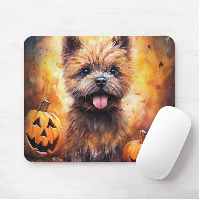 Halloween Cairn Terrier With Pumpkins Scary  Mouse Mat (With Mouse)