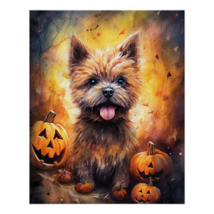 Halloween Cairn Terrier With Pumpkins Scary  Poster