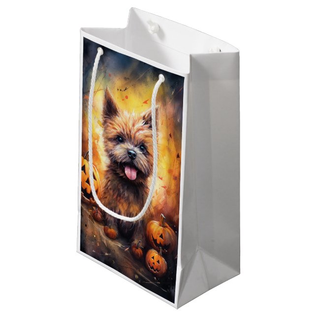 Halloween Cairn Terrier With Pumpkins Scary  Small Gift Bag (Front Angled)