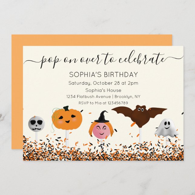 Halloween-Cake Pop-Neutral-Birthday Invitation (Front/Back)
