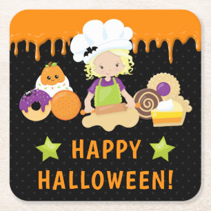 Halloween Cakes and Baking Blonde Girl Square Paper Coaster