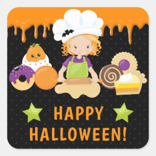 Halloween Cakes and Baking Red Haired Girl Square Sticker