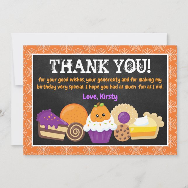 Halloween Cakes and Treats Birthday Thank You Card (Front)