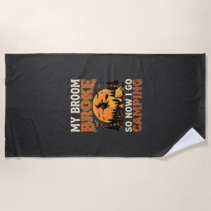 Halloween Camping Broom Vintage Horror Design Beach Towel