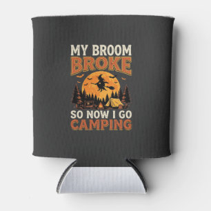 Halloween Camping Broom Vintage Horror Design Can Cooler