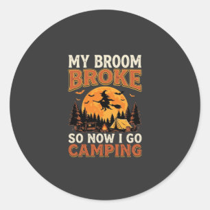 Halloween Camping Broom Vintage Horror Design Classic Round Sticker