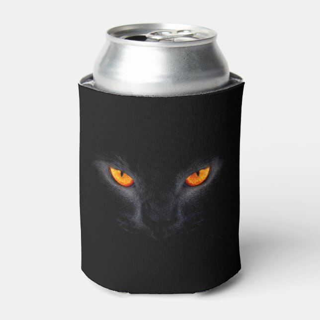 Halloween Can Cooler/Black Cat with Orange Eyes Can Cooler (Can Front)