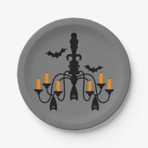 Halloween candles and bats chandelier paper plate