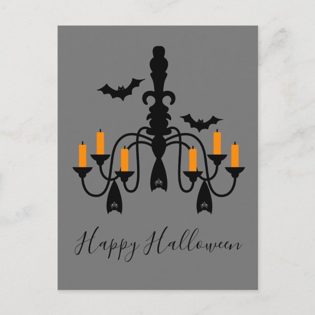Halloween candles and bats chandeliers postcard (Front)