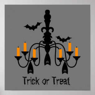 Halloween candles and bats chandeliers poster