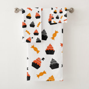 Halloween candy and cupcakes pattern bath towel set