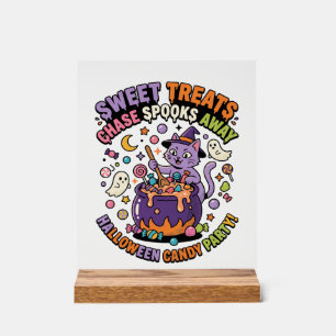 Halloween Candy Cauldron Spooky Treats Acrylic Sign