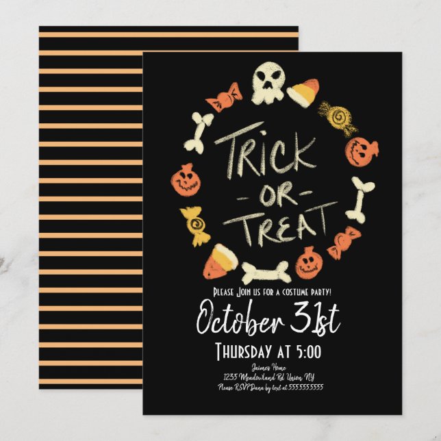 Halloween Candy Chalk Style Costume Birthday Invit Invitation (Front/Back)
