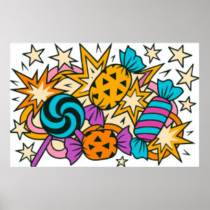 Halloween candy clipart PNG, colourful sweets and  Poster