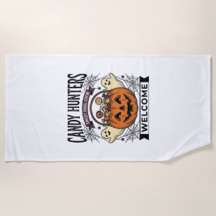 Halloween Candy Collector Vintage Engraving Pumpki Beach Towel