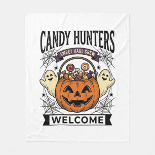Halloween Candy Collector Vintage Engraving Pumpki Fleece Blanket
