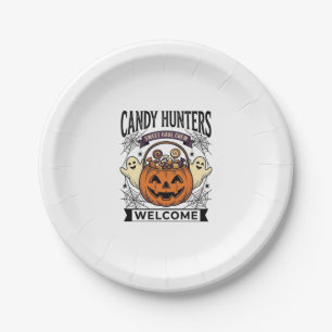 Halloween Candy Collector Vintage Engraving Pumpki Paper Plate