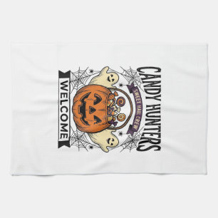Halloween Candy Collector Vintage Engraving Pumpki Tea Towel