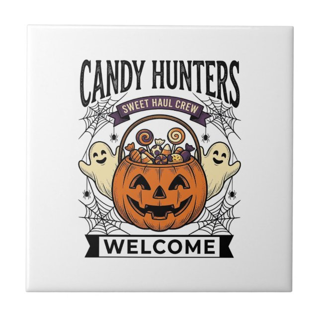 Halloween Candy Collector Vintage Engraving Pumpki Tile (Front)