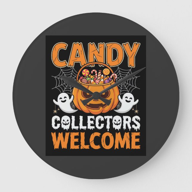 Halloween Candy Collectors Welcome Pumpkin Vector  Large Clock (Front)