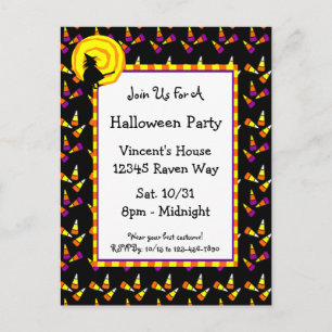 Halloween Candy Corn and Witch Invitation Postcard