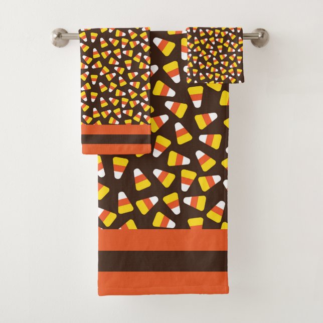 Halloween Candy Corn Colourful Pattern Bath Towel Set (Insitu)