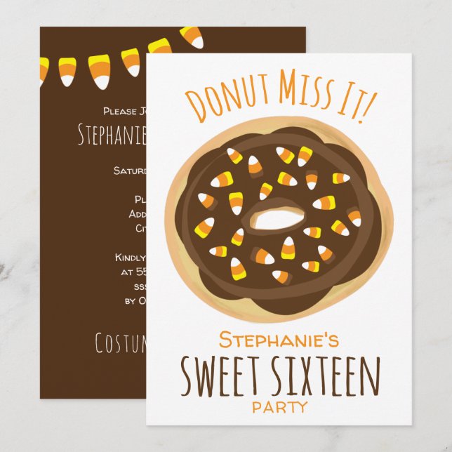 Halloween Candy Corn Doughnut Sweet 16 16th Birthd Invitation (Front/Back)