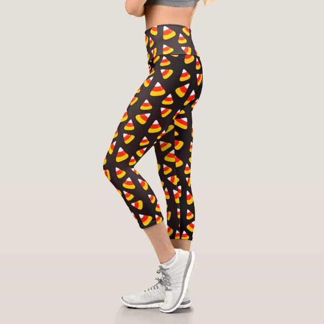 Halloween Candy Corn Fun Modern Holiday Pattern Capri Leggings (Left)