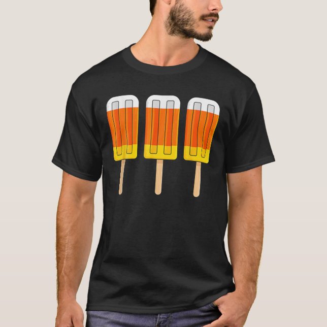Halloween Candy Corn Funny Ice Cream Popsicles T-Shirt (Front)