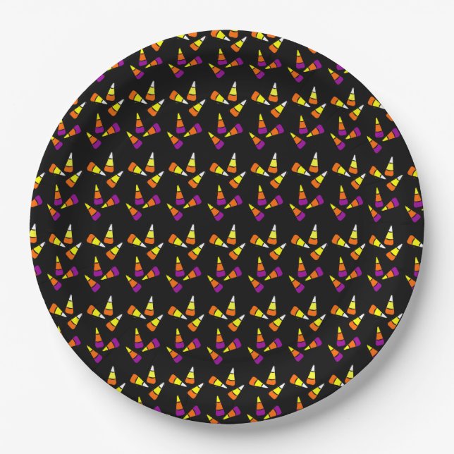 Halloween Candy Corn Pattern Paper Plate (Front)