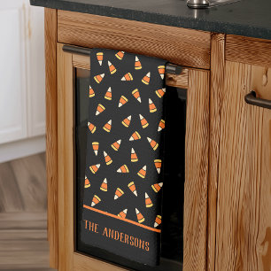 Halloween Candy Corn Pattern Personalised Tea Towel