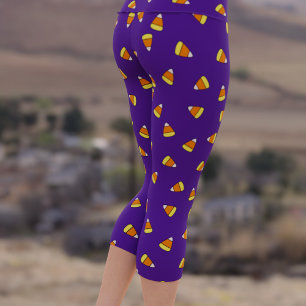 Halloween Candy Corn Pattern Purple Capri Leggings