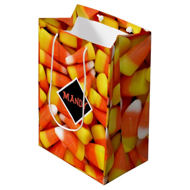 Halloween Candy Corn Personalise Medium Gift Bag (Front Angled)
