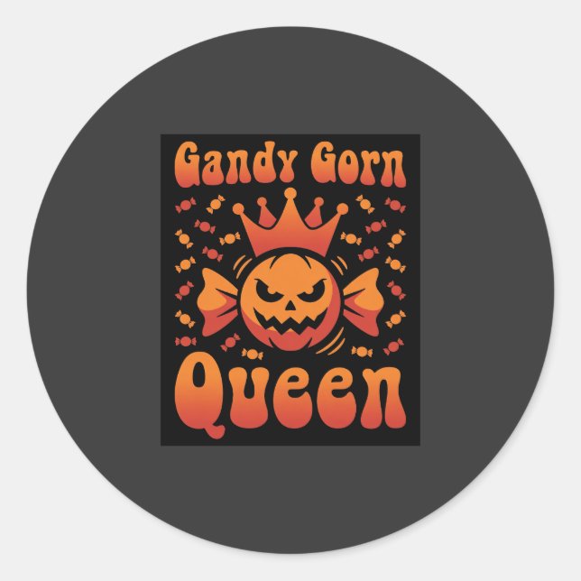 Halloween Candy Corn Queen Retro Vector Design Classic Round Sticker (Front)