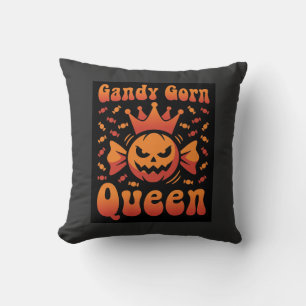 Halloween Candy Corn Queen Retro Vector Design Cushion