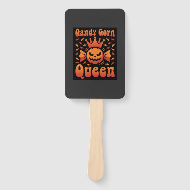 Halloween Candy Corn Queen Retro Vector Design Hand Fan (Front)