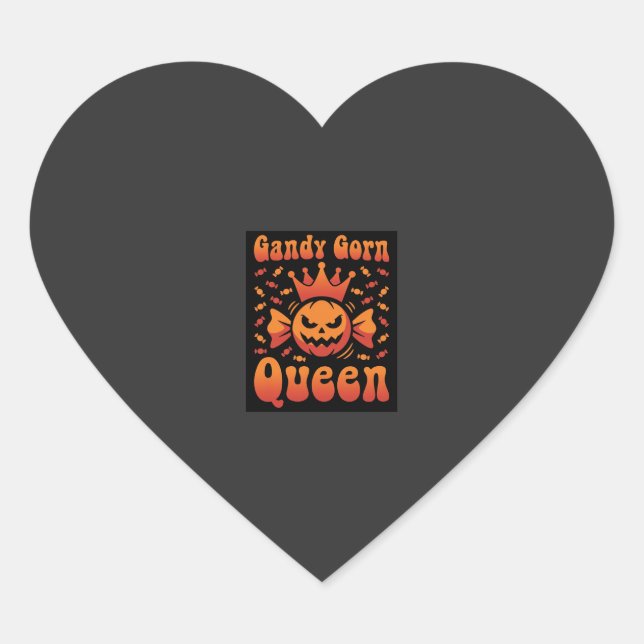 Halloween Candy Corn Queen Retro Vector Design Heart Sticker (Front)