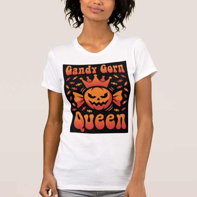 Halloween Candy Corn Queen Retro Vector Design T-Shirt (Front)