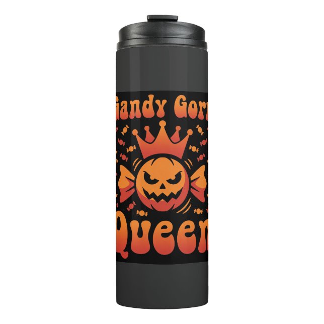 Halloween Candy Corn Queen Retro Vector Design Thermal Tumbler (Front)