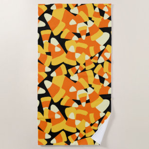 Halloween Candy Corn Seamless Pattern Beach Towel