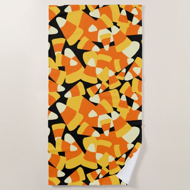 Halloween Candy Corn Seamless Pattern Beach Towel (Front)
