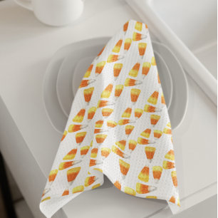 Halloween Candy Corn Watercolor Pattern Tea Towel