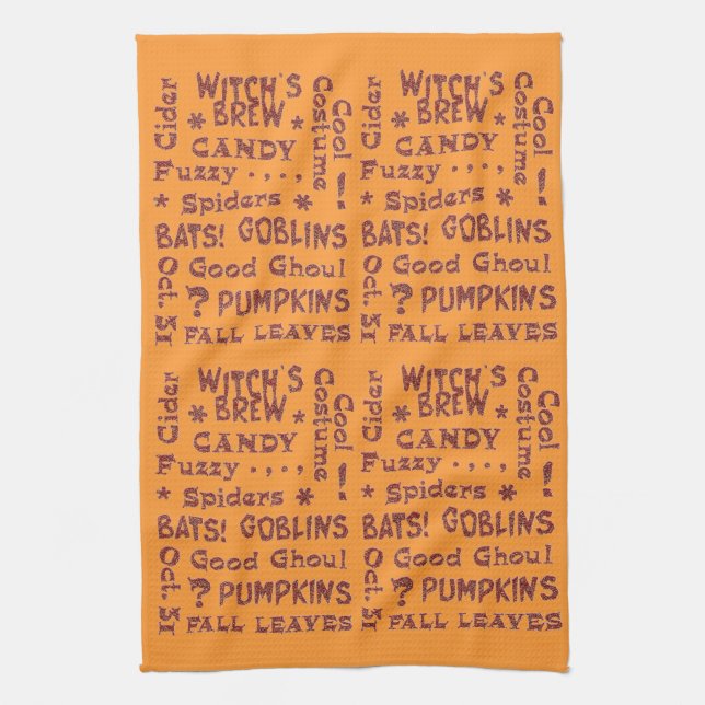 Halloween Candy Costume Oct 31 Orange and Black Tea Towel (Vertical)