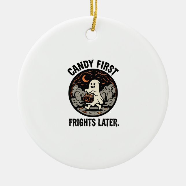 Halloween Candy Frights Night Ceramic Tree Decoration (Front)