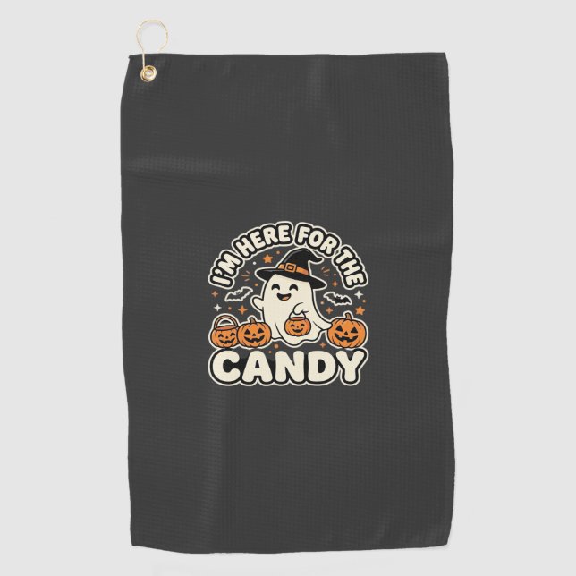 Halloween Candy Ghost Pumpkin Design Golf Towel (Front)