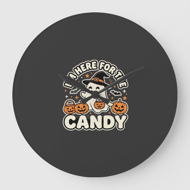 Halloween Candy Ghost Pumpkin Design Large Clock (Front)