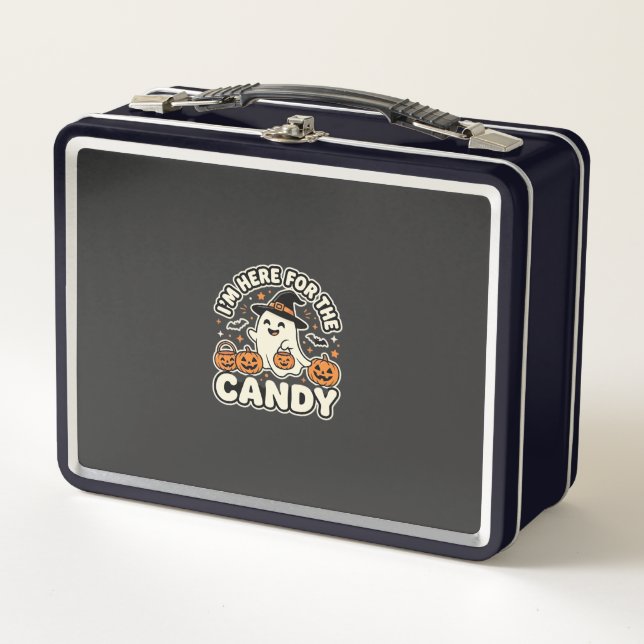Halloween Candy Ghost Pumpkin Design Metal Lunch Box (Front)