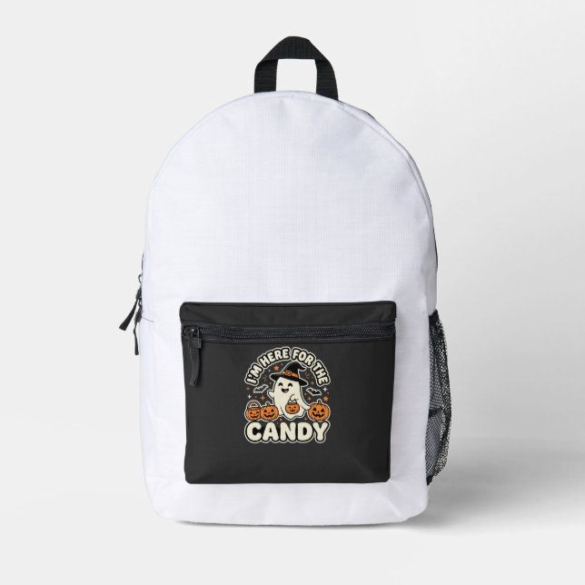 Halloween Candy Ghost Pumpkin Design Printed Backpack (Front)