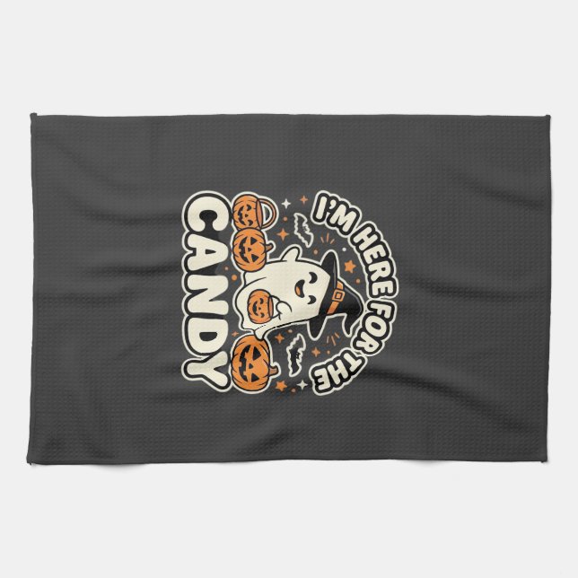 Halloween Candy Ghost Pumpkin Design Tea Towel (Horizontal)